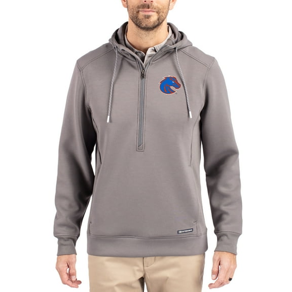 Men's-Cutter & Buck  Gray Boise State Broncos Roam Eco Recycled Half-Zip Pullover Hoodie