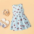 thumbnail image 2 of Glisme Fashion Girls Dresses Size 2-3 Y Summer Small And Medium And Linen Cherry Printed Sleeveless Vest Dress Light Blue Sundress For Girl, 2 of 5
