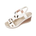 thumbnail image 2 of Xdegoge Summer Sandals for Women High Wedge Platform T-Strap Geometric Cutouts Metallic Detail Ankle Strap Open Toe Dressy Party Beach Walking Elegant Stylish Ladies Shoes, 2 of 9