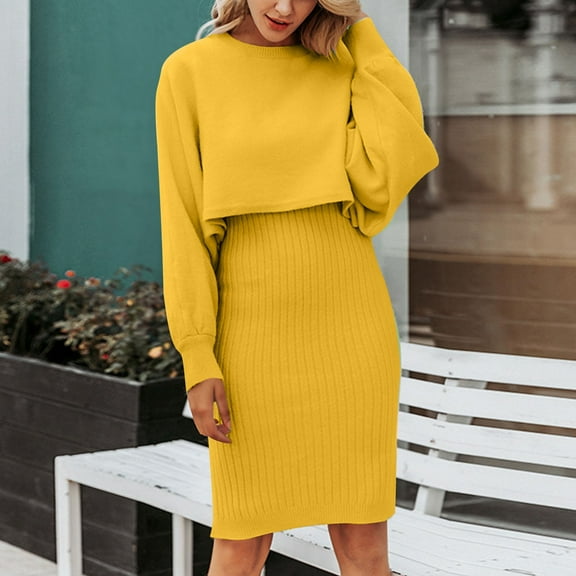 Babysbule Lounge Sets for Women Women's Stylish Solid Pullover Knitted Sweater Dress Suit Tracksuit Homewear