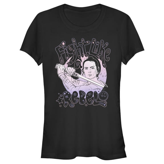Junior's Star Wars: The Rise of Skywalker Rey Fight Like a Rebel  Graphic Tee Black X Large