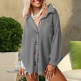 thumbnail image 2 of Camisa con botones de punto tipo gofre, manga larga, diseño de bolsillo, dobladillo irregular con arco, blusa holgada de gran tamaño para primavera y otoño, gris M, 2 of 6