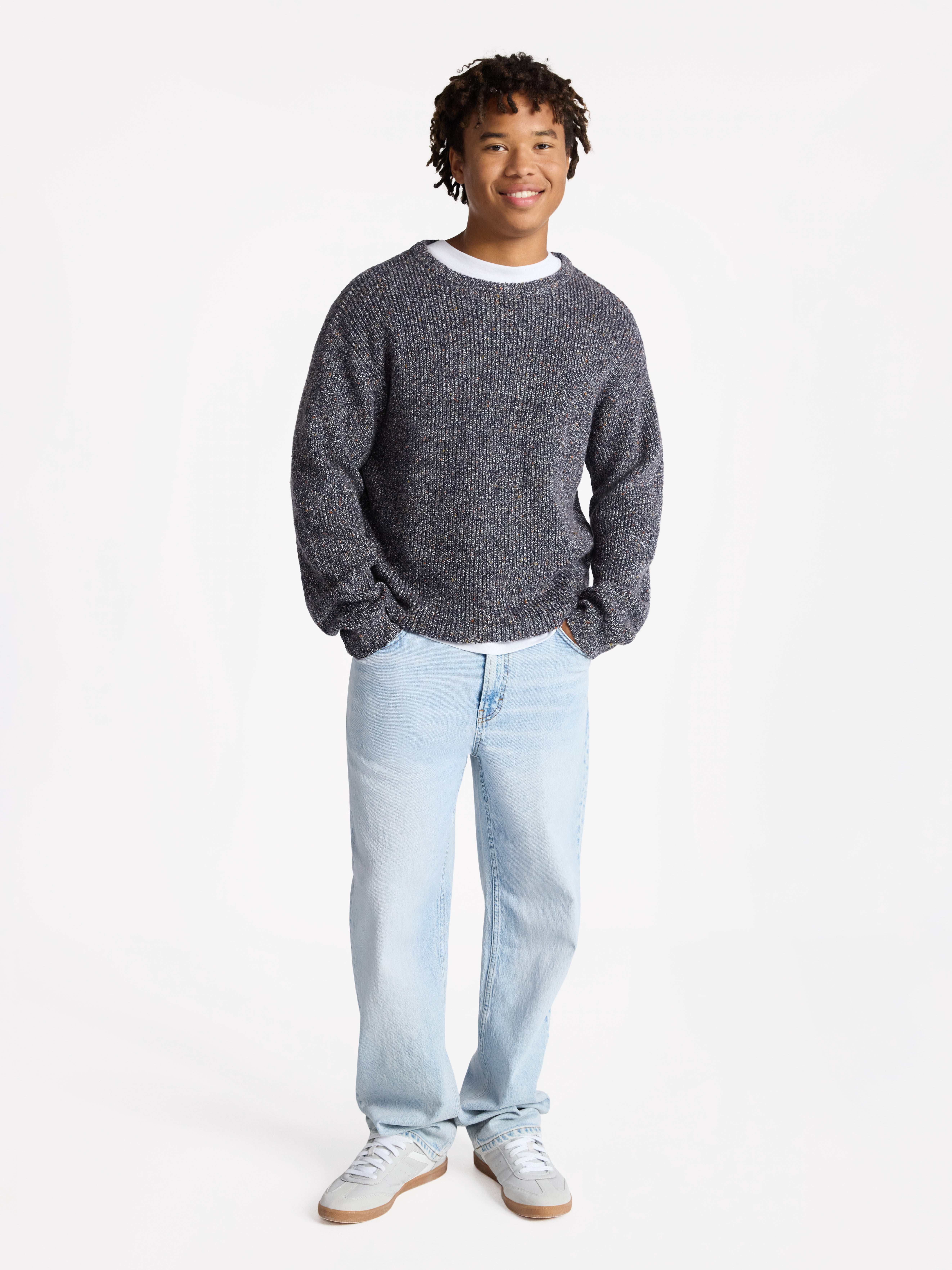 No Boundaries Marled Cotton Crewneck Pullover Sweater, Midweight, Men's & Big Men's