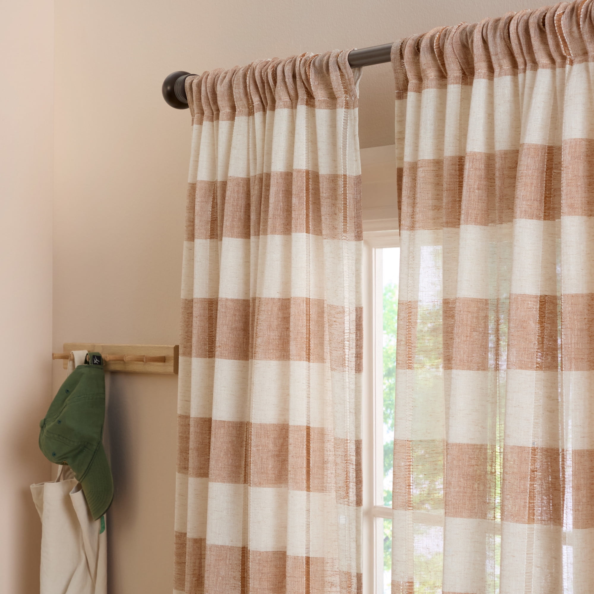 TOWN & COUNTRY BASICS Pax Semi-Sheer Stripe, Light Filtering Indoor Curtains 2-Pack Rust/Linen, 50"x63"