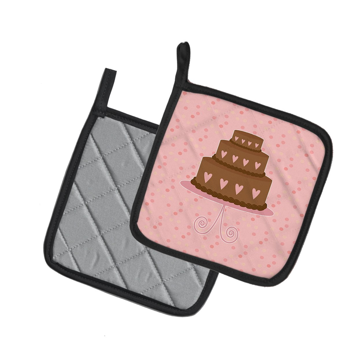 Caroline's Treasures Heart Cake 3 Tier Pink Pair of Pot Holders