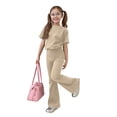 thumbnail image 2 of BVWKPCV Size 7-13y Girls Clothes 2 Piece Trendy T-Shirt Tops + Flared Pants 2 Piece Spring Clothes Set Khaki 7-8Y, 2 of 7