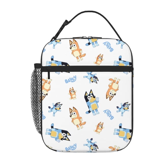 Kowoue Bluey Pattern Portable Insulated Lunch Bag - Leak-Proof, Compact, and Stylish Cooler Bag - Detachable Handle & Side Mesh Pocket