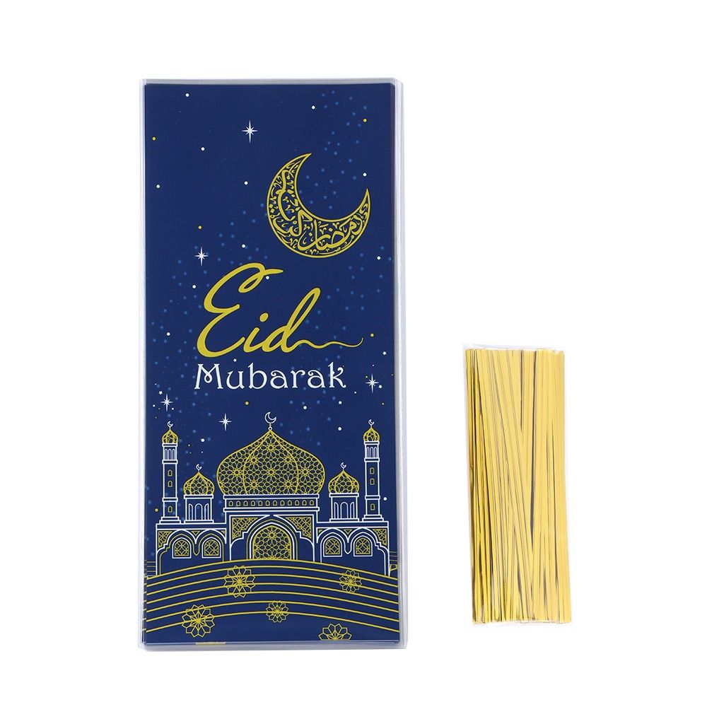 Frusde 100pcs Eid Mubarak Goodie Bags Cellophane Treat Bags Eid Candy