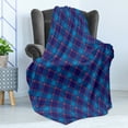 thumbnail image 4 of Navy Plaid Soft Flannel Fleece Throw Blanket, Traditional Squares Lines Overlapping Fashion Pattern, Cozy Plush for Indoor and Outdoor Use, 50" x 70", Dark Indigo Sea Blue, by Ambesonne, 4 of 5
