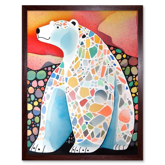 Polar Bear With Mosaic Pattern Folk Art Art Print Framed Poster Wall Decor 12x16 inch