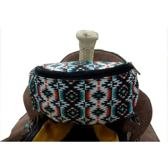 Showman Teal & Orange Aztec Print Insulated Nylon Saddle Pouch