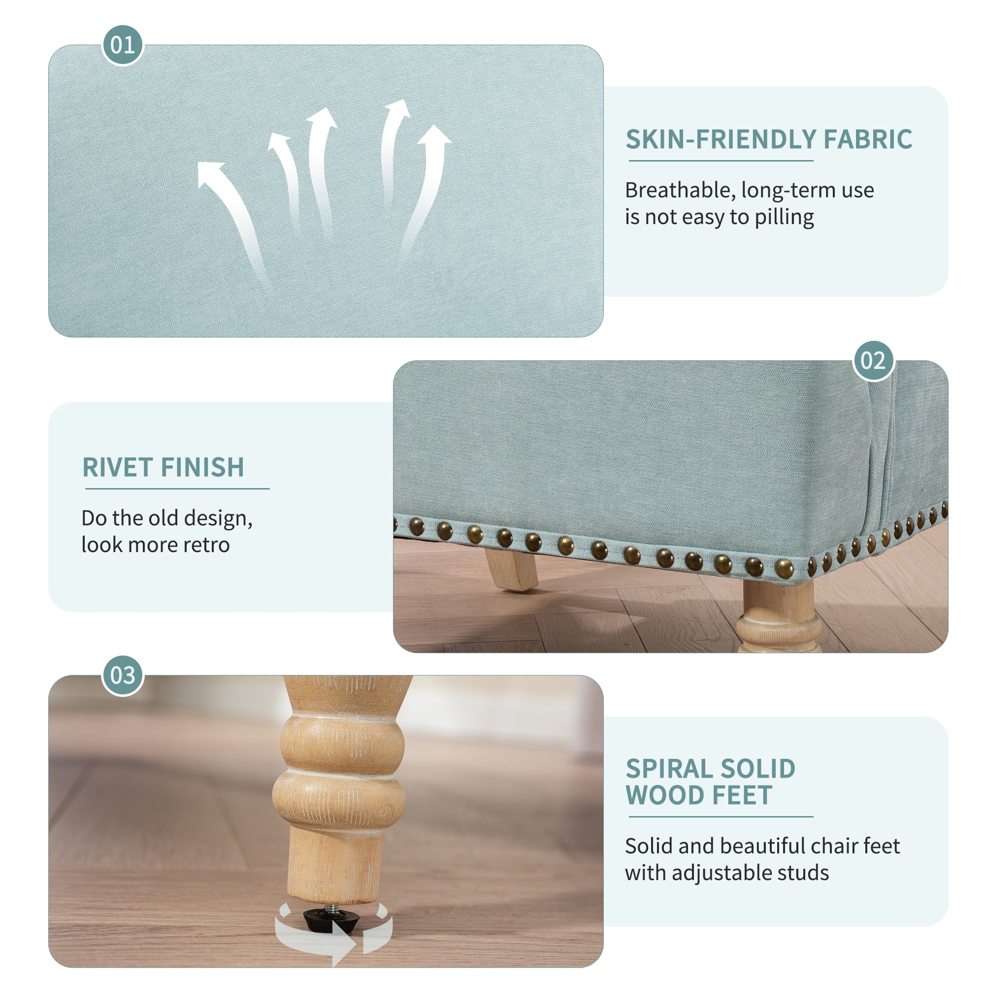 MOONMISS Modern Accent Chair Capacity Retro Wood Legs Nailhead Trim Comfy Upholstered Armchair for Living Room Bedroom,Light blue