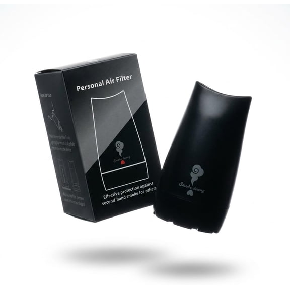 Personal Smoke Filter, Pocket-Sized Air Purifier with Replaceable HEPA Filter, Biodegradable & Reusable Up to 500 Times (Black, Standard Size)