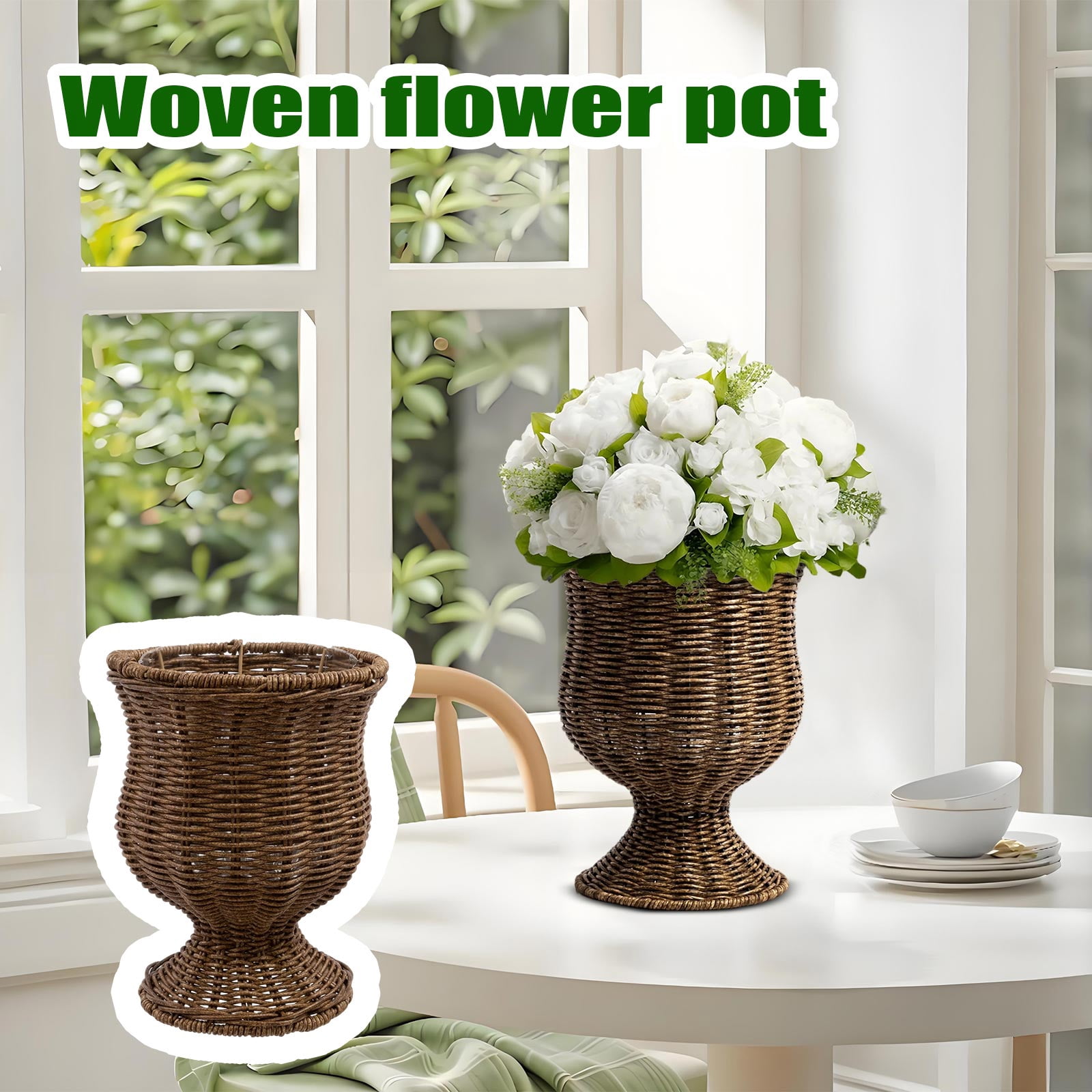 HIELLFQ Woven Rattan Planter Flower Pots Home Decor Natural Plant Pots for Flowers Branches Ideal Easter Decorations for Outdoor Indoor