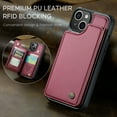 thumbnail image 4 of Fun-Casery for iPhone 14 Case with Card Holder, RFID Blocking Wallet Case Durable PU Leather Kickstand Slim Heavy Duty Shockproof Protective Case for iPhone 14,Winered, 4 of 9