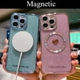 thumbnail image 4 of for iPhone 14 Pro Max Case Magnetic Glitter [ Compatible with MagSafe ], Bling Love Heart Clear Phone Case, Camera Protection Sparkly Plating Slim Soft Back Cover for Women Girls - Pink, 4 of 7