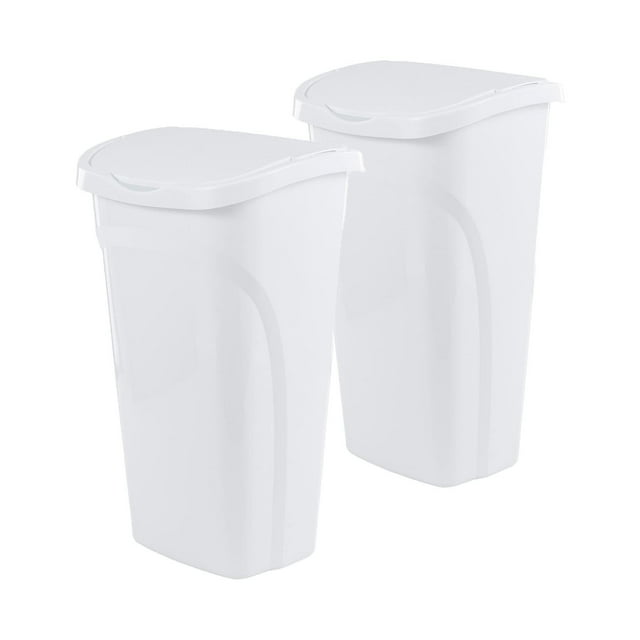 Efficient Kitchen Trash Can with Dual Swing Lid, 2-Pack, Waste Basket Fits in Narrow Spaces for Commercial, Home Office, Dorm, Easy to Clean, 40 Quart, White, 2 Count