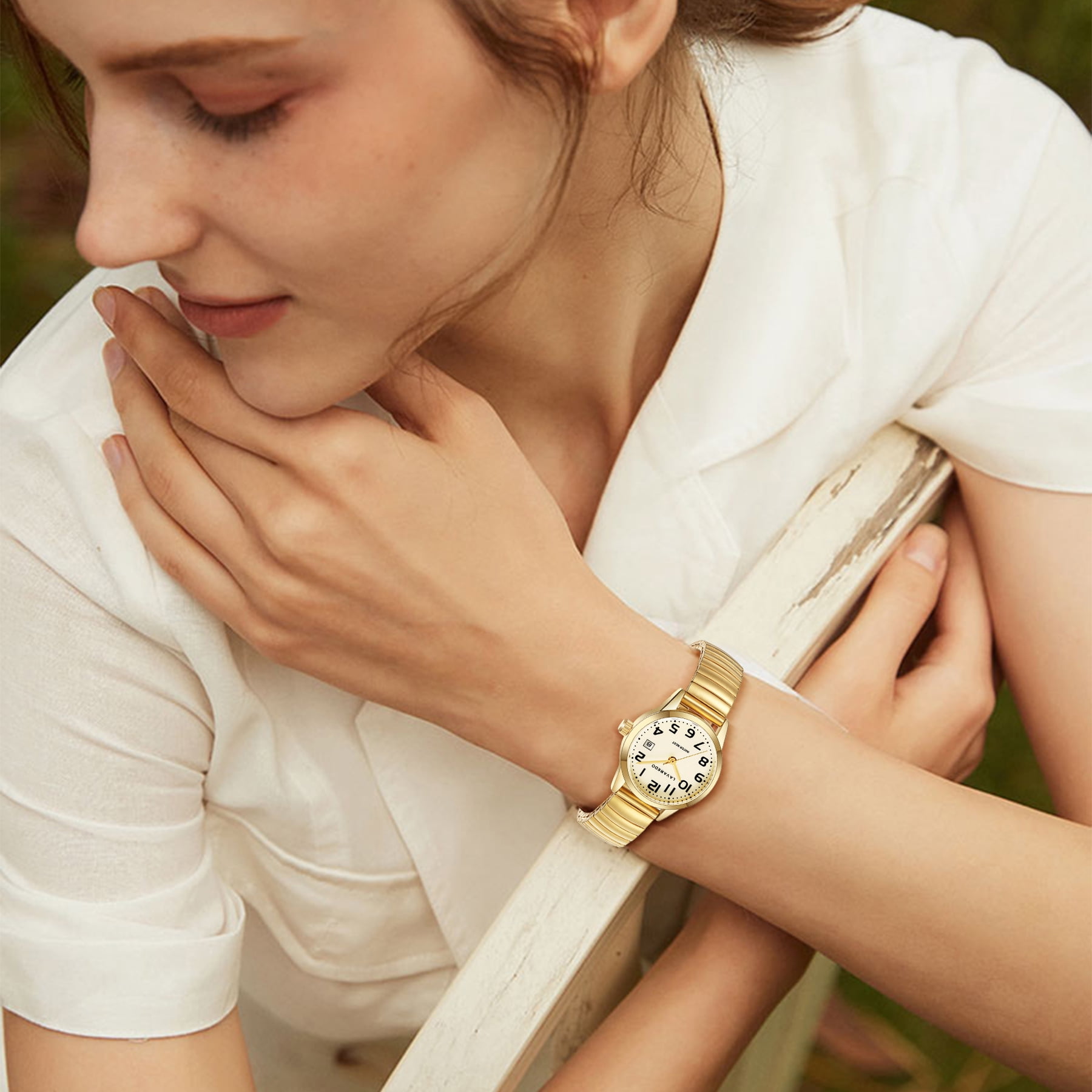 Watches for Women Easy Reader Analog Ladies Quartz Watches with Stainless Steel Expansion Band, Waterproof Watches Gift For Women -M Size