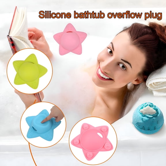 ACDANC Bathtub Overflow Drain Cover Starfish-shaped 5 Suction Cups Silicone Tub Overflow Drain Cover Stopper for Bathroom,Pink
