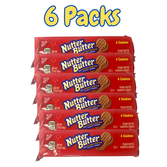 Nutter Butter Peanut Butter Sandwich Cookies, 6 Packs (4 Cookies Each) – Made with Real Peanut Butter