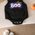 thumbnail image 4 of Pandaie Newborn Infant Baby Corduroy Clothes Outfits Pumpkin Spooky Print Romper Boys Girls Suspenders Jumpsuit for Festival Black,6-12 Months, 4 of 7