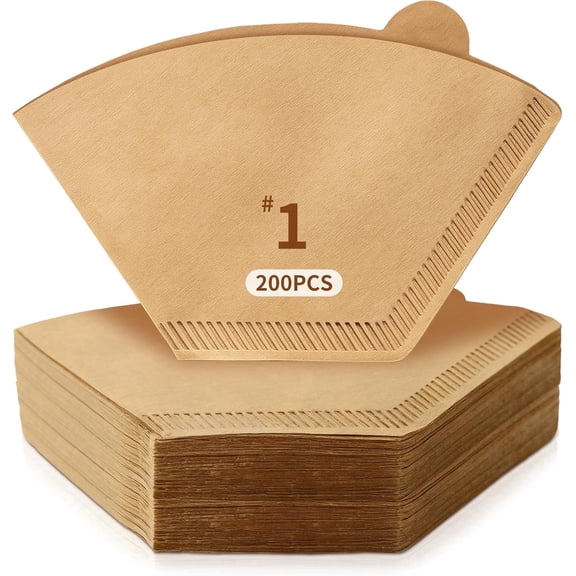 200 Count #1 Coffee Filters, Disposable U-Shape Natural Unbleached Paper Filters for Pour Over and Drip Coffee Makers, 1-2 Cup, Suitable for Home and Coffee Shop Use