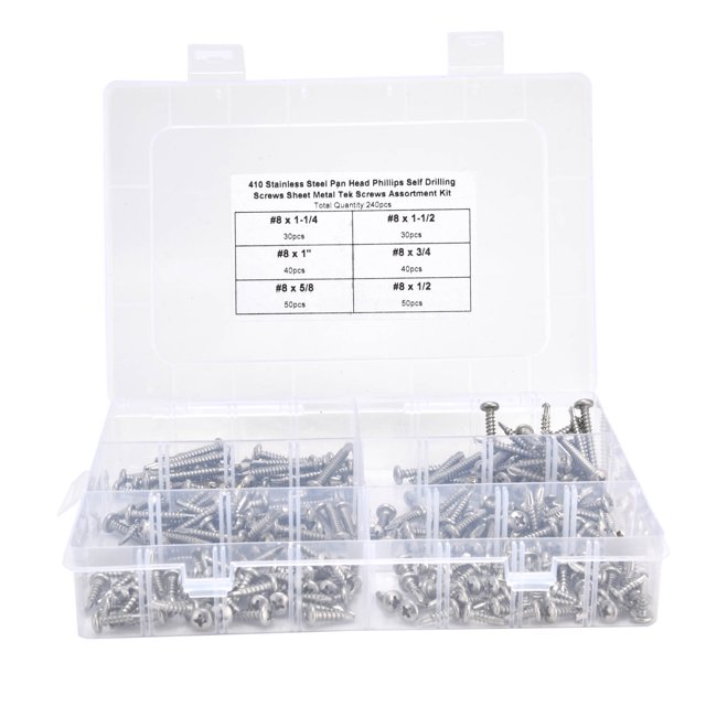 Jeu de Vis Auto-Perçage, 240pcs Auto-Perçage Vis Cross Fixture Quincaillerie Pan Auto-Perçage Vis Atteindre Plus