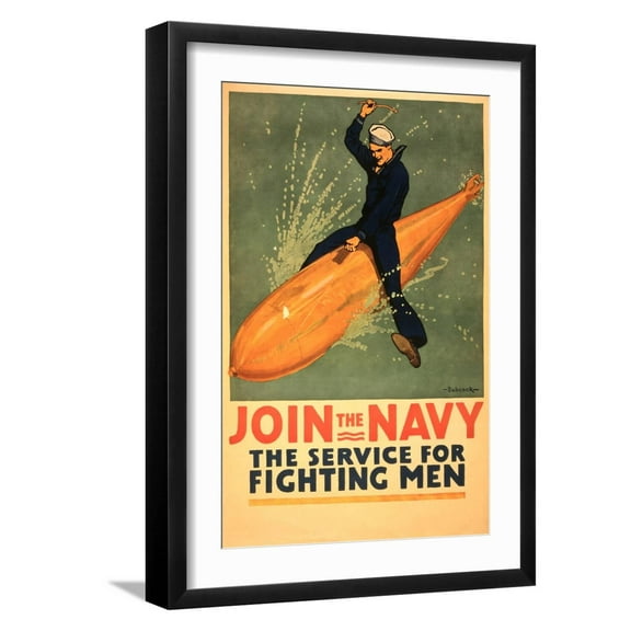 Art.com Sailor Riding Torpedo, Navy Poster Art Print, Black Frame Wall Art, 17" x 23"