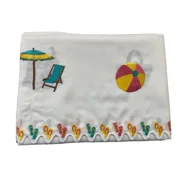 Beach Embroidered Kitchen Curtains 24 Tiers and Valance Top, Off White