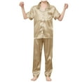 thumbnail image 4 of cfhntfmh Pajama Sets for Girls Boys Satin Collared Short Sleeve Buttons down Shirts Comfy Straight Leg Pants Sleepwear, 4 of 6