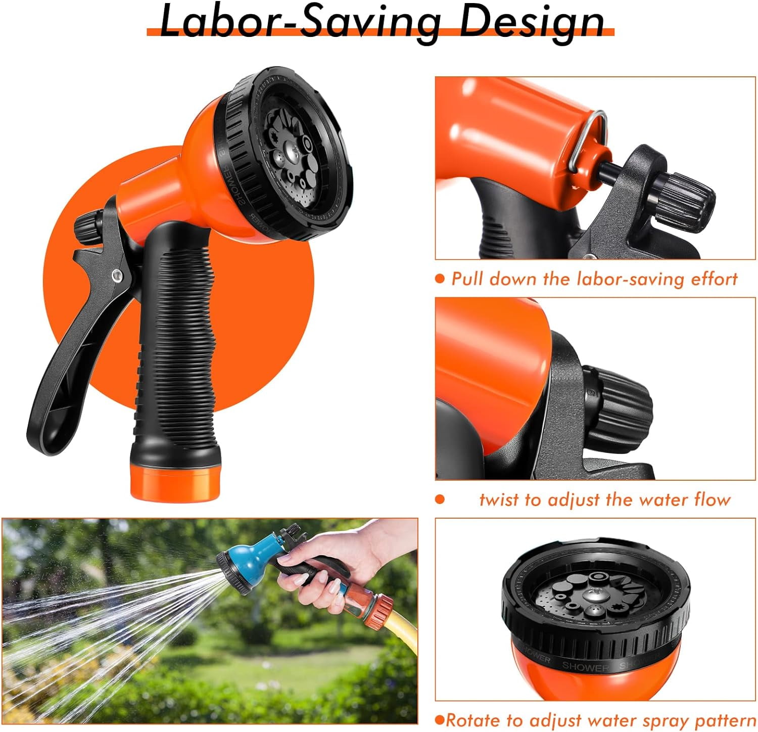 4 Pcs Garden Hose Nozzle Sprayer 10 Adjustable Watering Patterns Heavy Duty High Pressure Water Gun for Watering Plants Washing Cars and Showering Pets