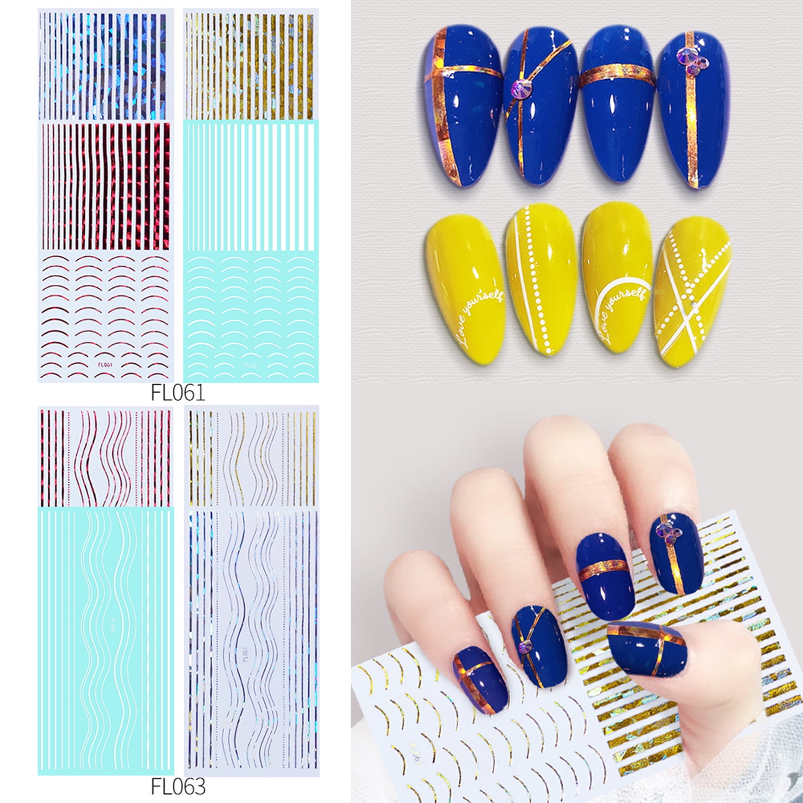 UDIYO Nail Strip Sticker Self Adhesive Ultra-Thin Non-Fading Strong  Stickiness Easy to Apply Decorative Attractive Colorful Easy-peel Nail Art