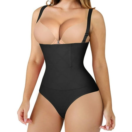 FITVALEN Women Thong Bodysuit Shapewear Tummy Control Panty Faja Open Bust Body Shaper