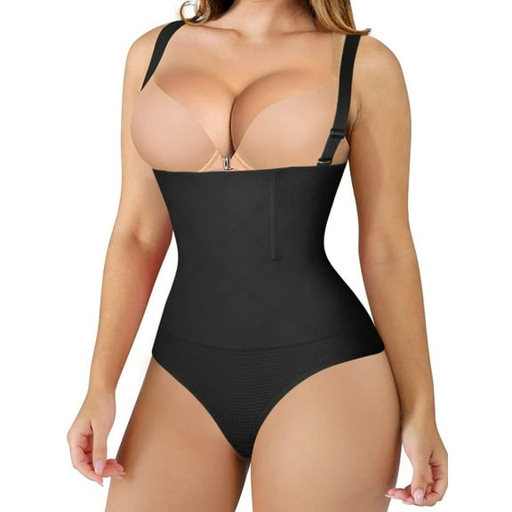 FITVALEN Women Thong Bodysuit Shapewear Tummy Control Panty Faja Open Bust Body Shaper