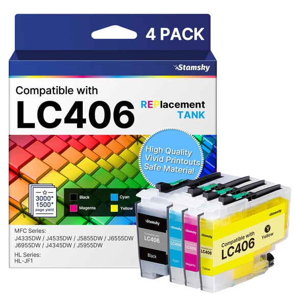 Cartuchos de tinta Stamsky LC406 para impresora Brother LC406XL, paquete de 4