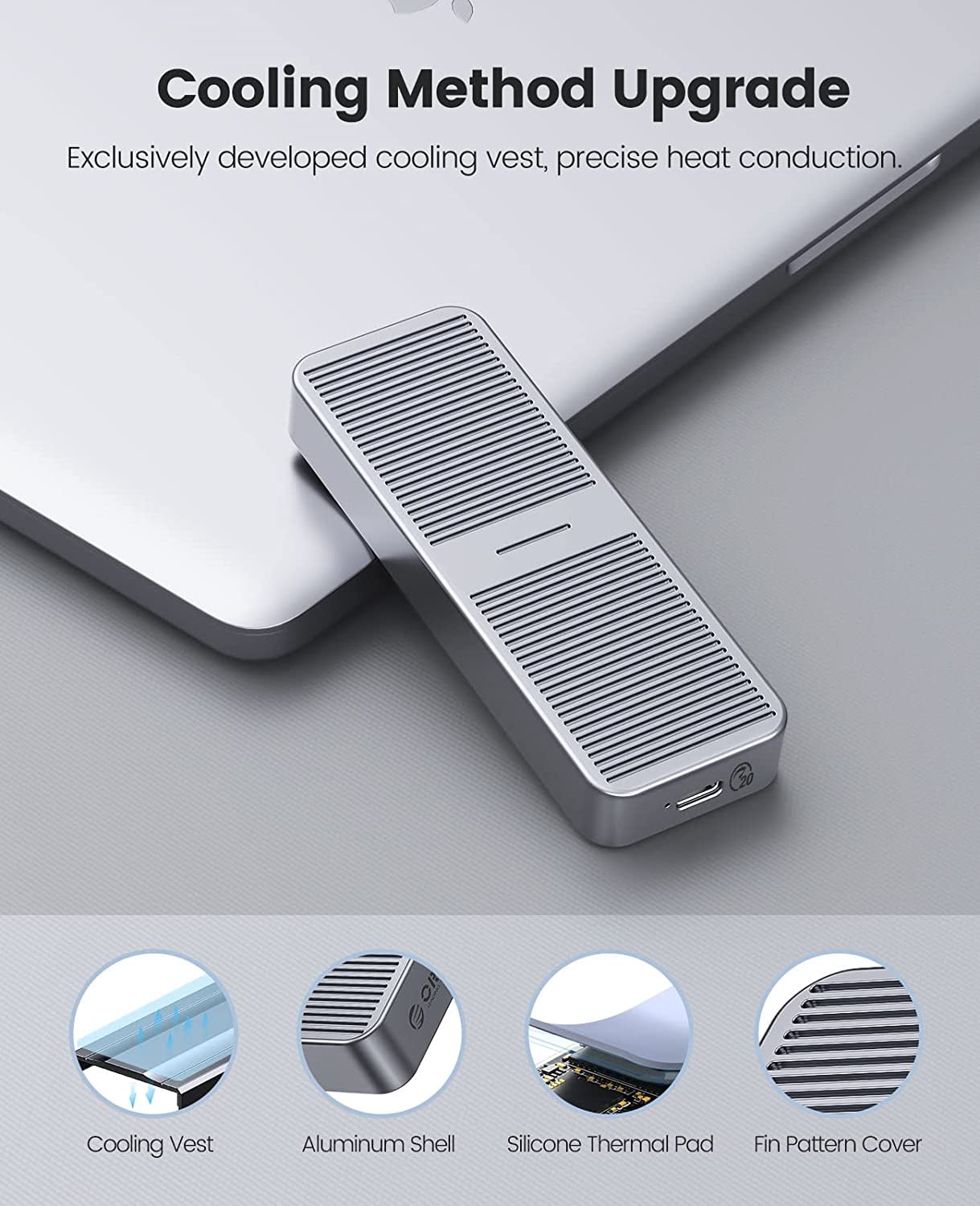 ORICO 20Gbps M.2 NVMe SSD Enclosure Adapter NVMe Enclosure Aluminum External M.2 Enclosure for NVMe M-Key & M+B Key SSD (Max 4 TB)(No Drive)