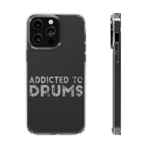 DistinctInk Clear Case for Apple iPhone 15 PRO (6.1" Screen) - Addicted to Drums