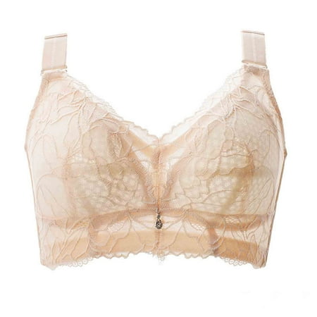 YWDJ Push up Bras for Women Plus Size Wide Back Wide Strap Closure in Back Comfortable Bras Wireless Bras Full Coverage Hollow Sleep Bras Padded Plus Size Comfort Bras Wrap Comfy Bras Khaki 38D