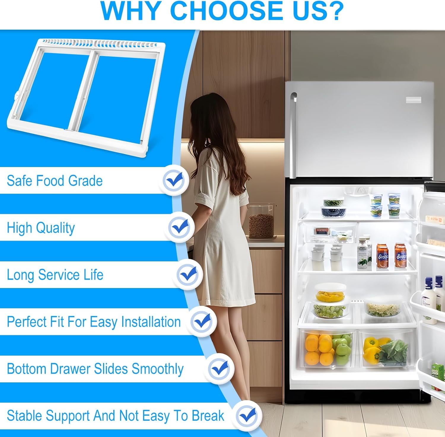 UPGRADED 240364793 Refrigerator Crisper Drawer Cover Frame – Compatible with Frigidaire 240364713, 240364763, 240364786 & More