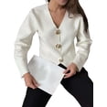 thumbnail image 2 of Cropped Cardigan Sweaters for Women V Neck Long Sleeve Gold Button Down Knit Cardigan Tops White S, 2 of 9