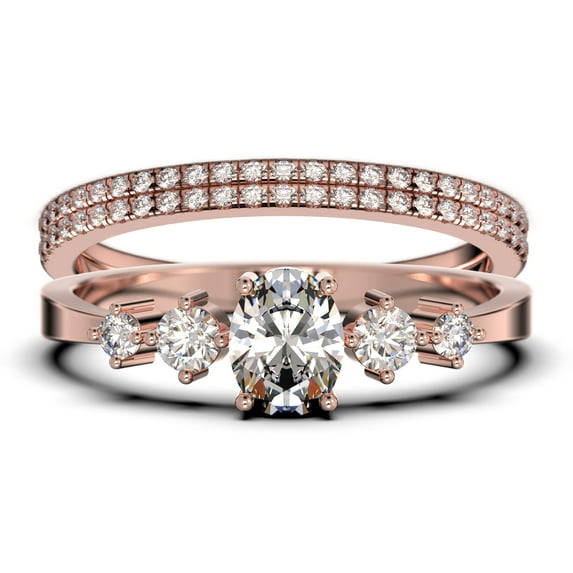 Minimalist Classic 1.65 Carat Oval Cut Diamond Moissanite Engagement Ring, Fairy And Dainty Ring, Wedding Ring in 10k Solid Rose Gold, Gift For Woman, Promise Ring, Trio Rings Set