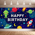 thumbnail image 5 of Outer Space Themed Happy Birthday Banner with Adorable Alien Rockets Planets and Stars Party Decoration Background for Birthday Parties Photography Props and Kids Celebrations, 5 of 7