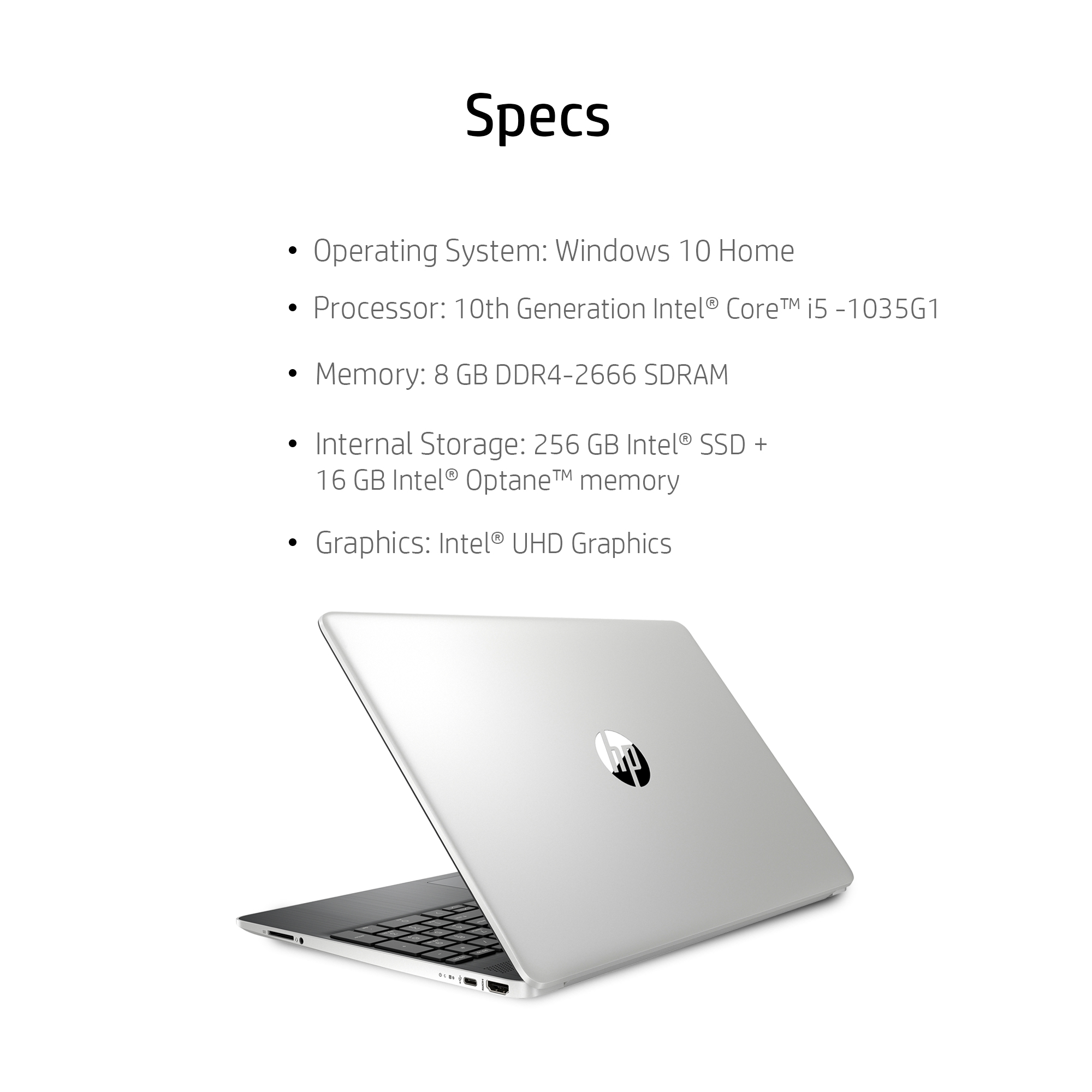 HP 15.6" FHD PC Laptop, Intel Core i5, 8GB RAM,16GB HD, 256GB SSD, Windows 10, Silver, 15-dy1051wm - image 2 of 8