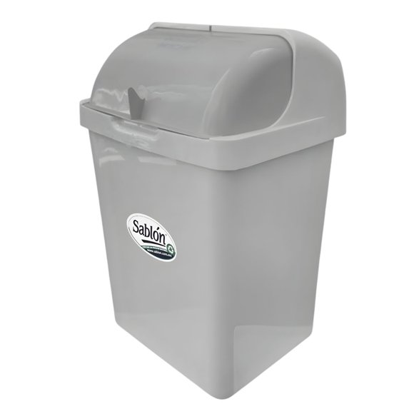 Cesto Basura Tapa Cortina Inorganico 30lt Sablon Bote Gris