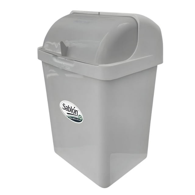Cesto Basura Tapa Cortina Inorganico 30lt Sablon Bote Gris
