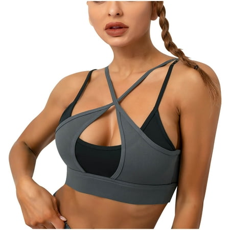 

Women s Sports Breasted Bra Fashion Solid Cross Shoulder Strap Yoga Gym Bra