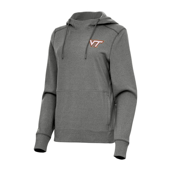 Women's Antigua Heather Black Virginia Tech Hokies Justice Pullover Hoodie