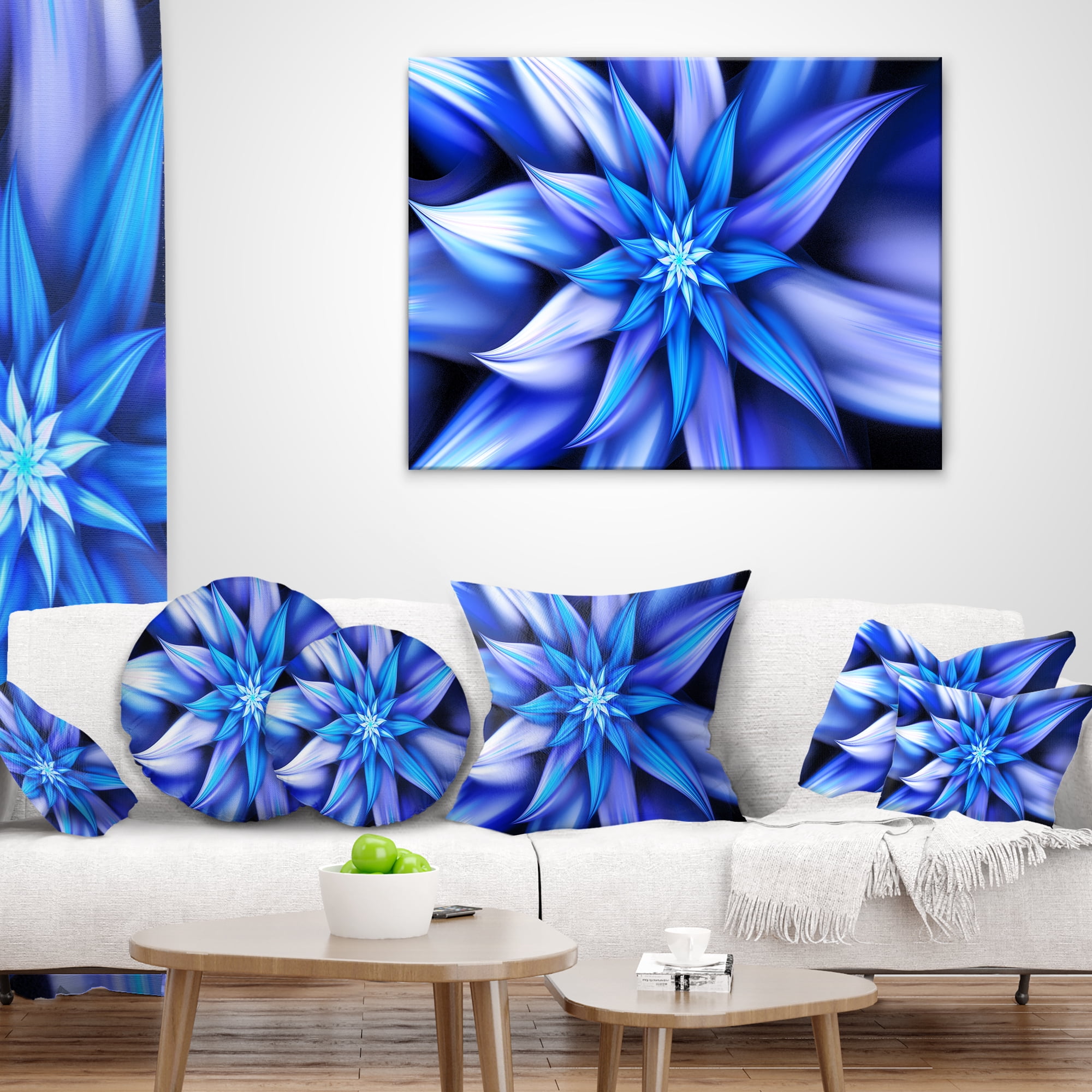 Designart Dancing Blue Flower Petals - Floral Throw Pillow - 12x20