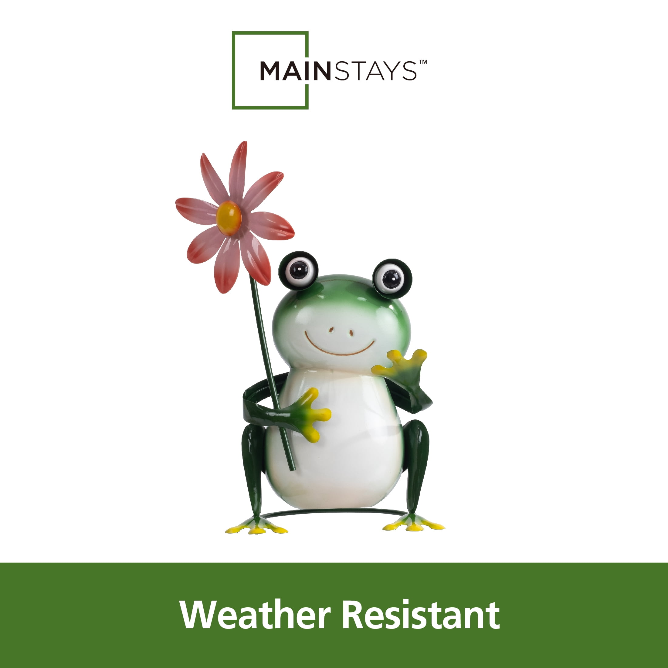 Mainstays Metal Frog Garden Statue with Weather-Resistant Flower