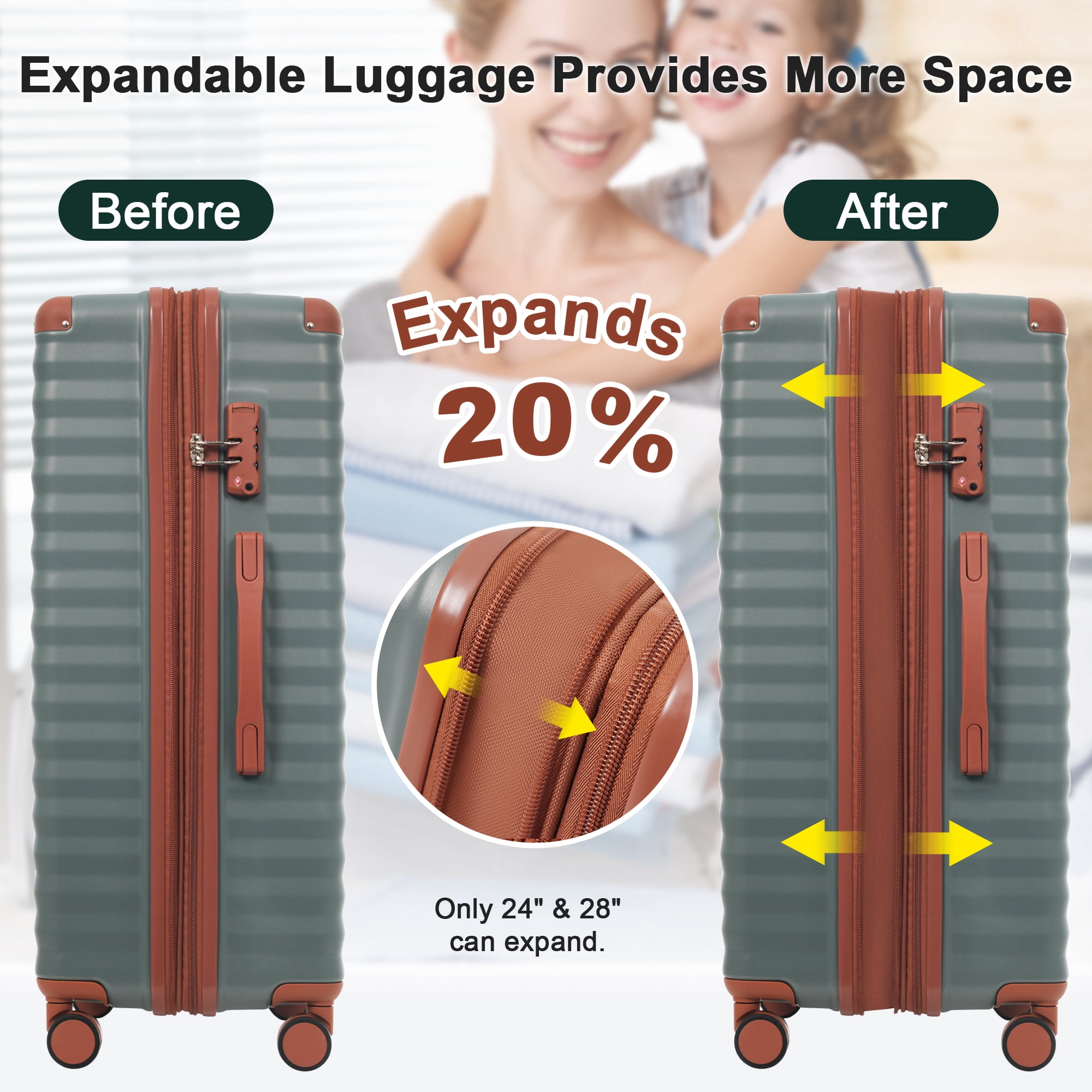 MAYEERTY 5-Piece Minimalist Luggage Set - 20" Front Opening Carry-On with USB/Cup Holder + 24"+28" Expandable + Duffel & Toiletry Bag